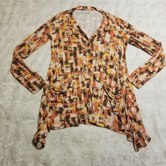 LOGO Lori Goldstein Sz XS Tunic Top Pockets Long Sleeve Multicolor - Picture 1 of 8